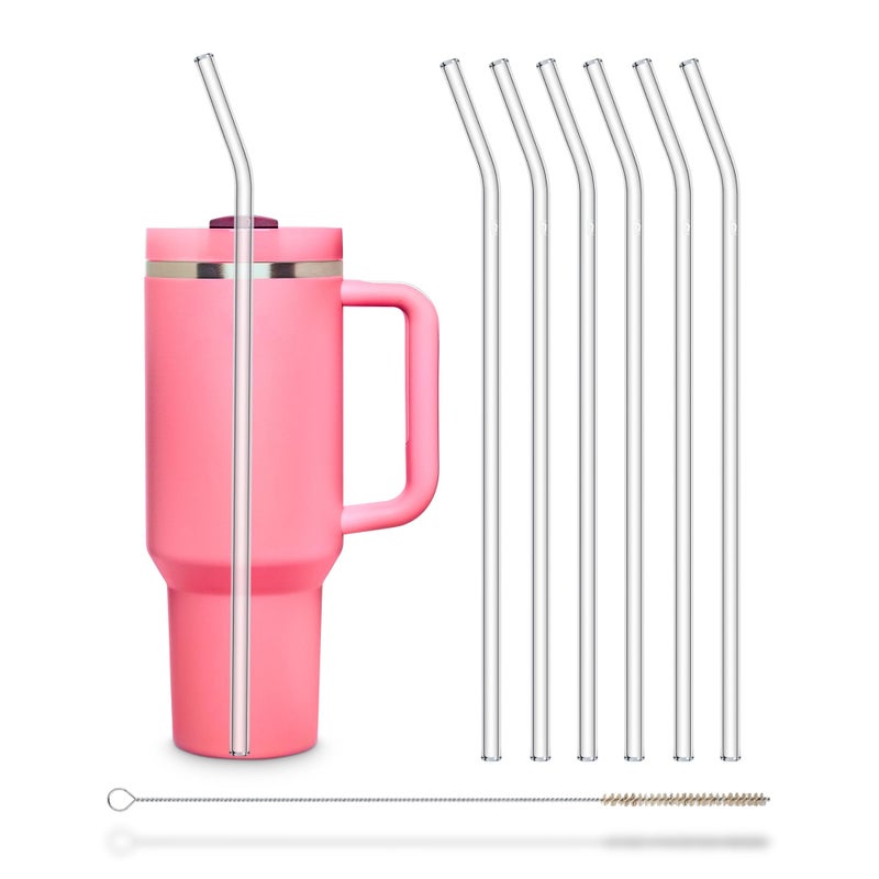 HÃ–LM Halm Glass Straws - 6 Long 12 inch Bent Stanley Cup Replacement Drinking Straws + Plastic-Free Cleaning Brush - Perfect for Bottles & Quencher - Made in Germany - Dishwasher Safe - Eco-Friendly - Image 1